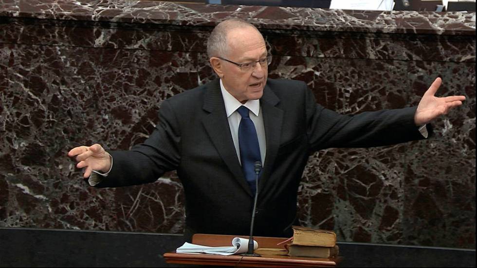 Alan Dershowitz, an attorney for President Donald Trump, speaks during the impeachment trial ag ...