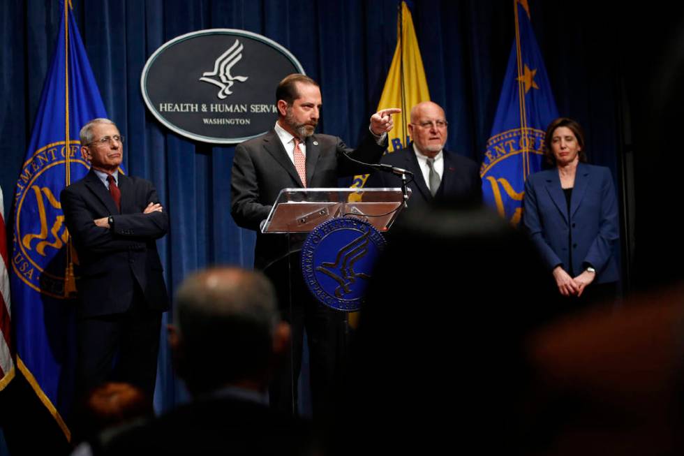 Health and Human Services Secretary Alex Azar speaks at a news conference about the federal gov ...