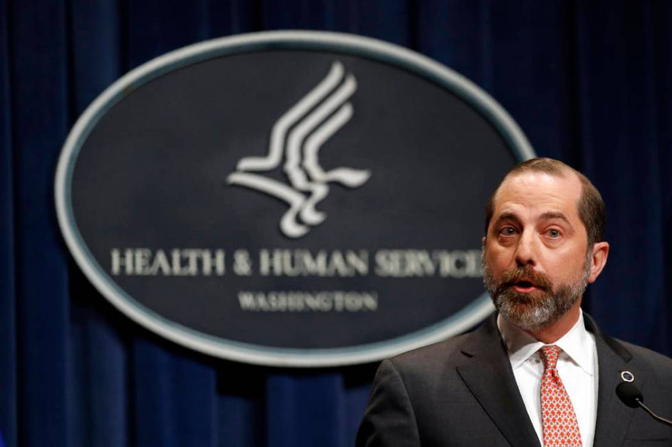 Health and Human Services Secretary Alex Azar speaks at a news conference about the federal gov ...