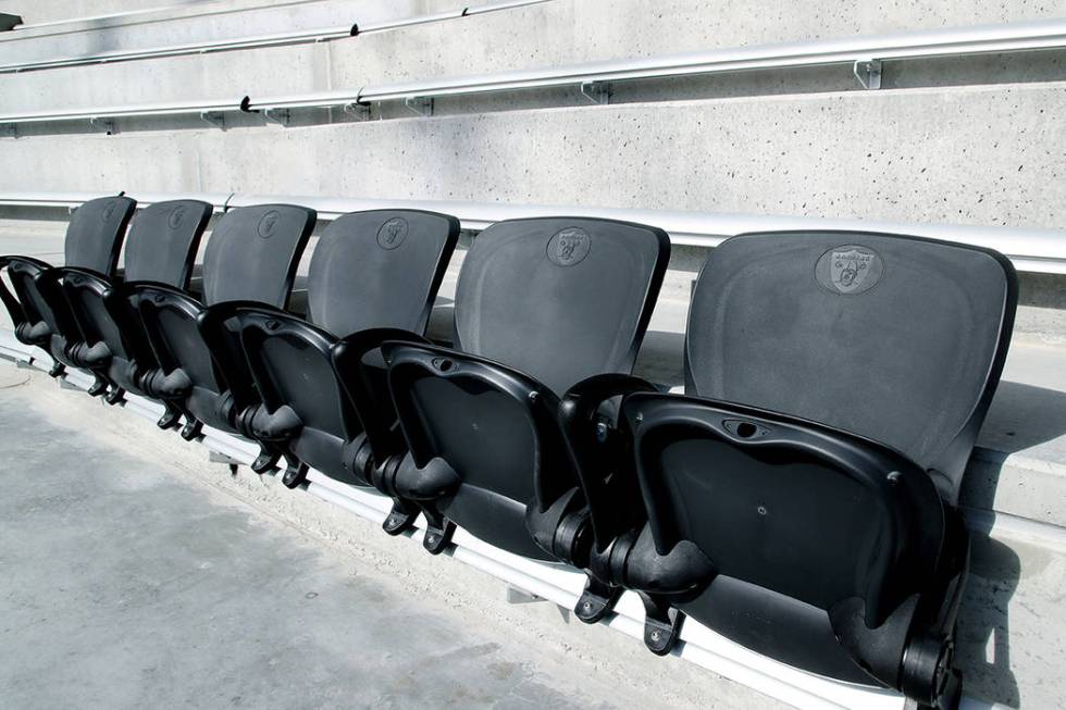 This image provided by the Las Vegas Raiders shows the first six seats installed at Allegiant S ...