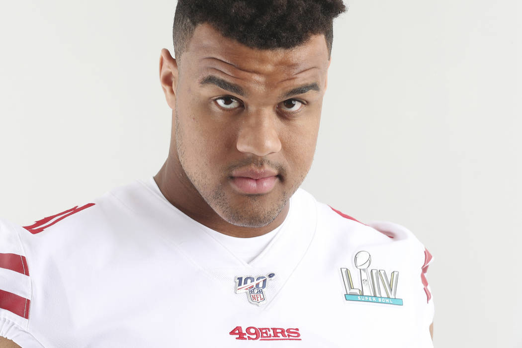 San Francisco 49ers defensive lineman Arik Armstead poses for a portrait at Super Bowl Opening ...