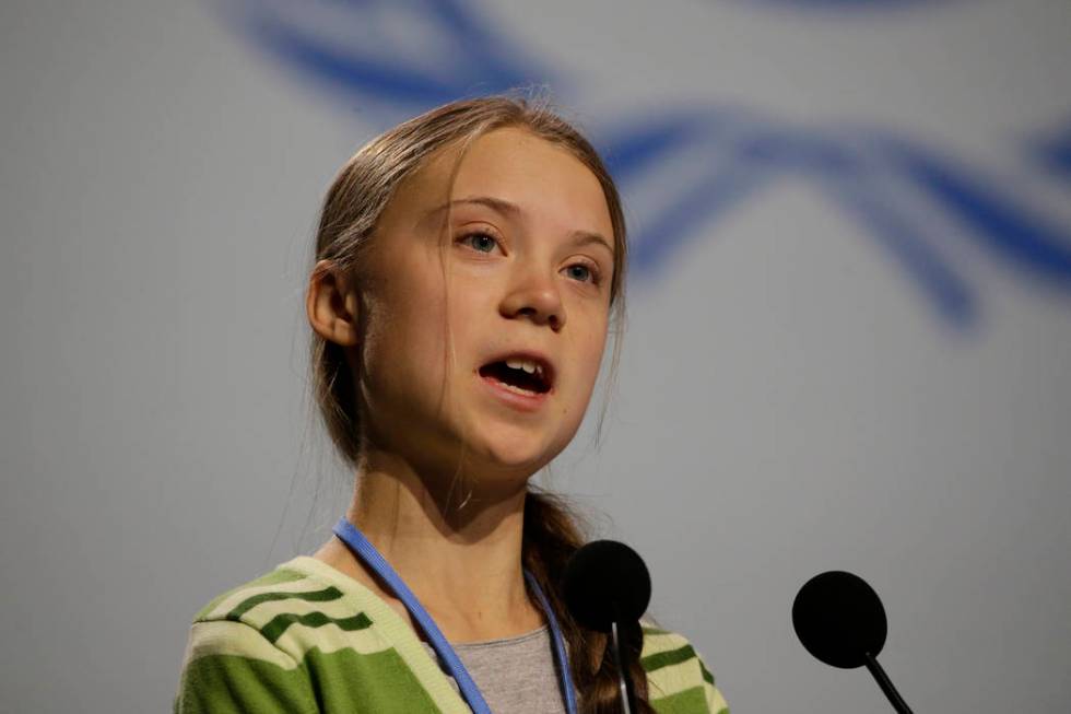 Swedish climate activist Greta Thunberg addresses plenary of U.N. climate conference during wit ...