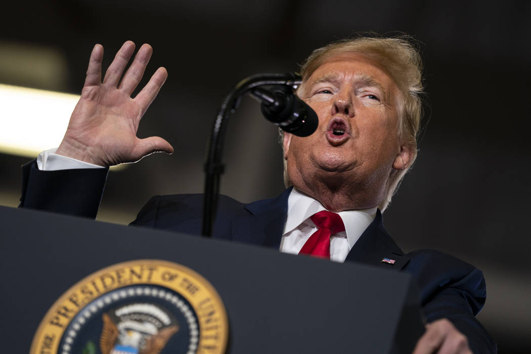 President Donald Trump speaks during a campaign rally at the Wildwoods Convention Center Oceanf ...