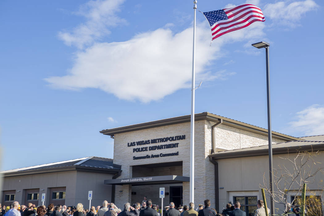 Sheriff Joseph Lombardo speaks during the official grand opening for the new Summerlin Area Com ...