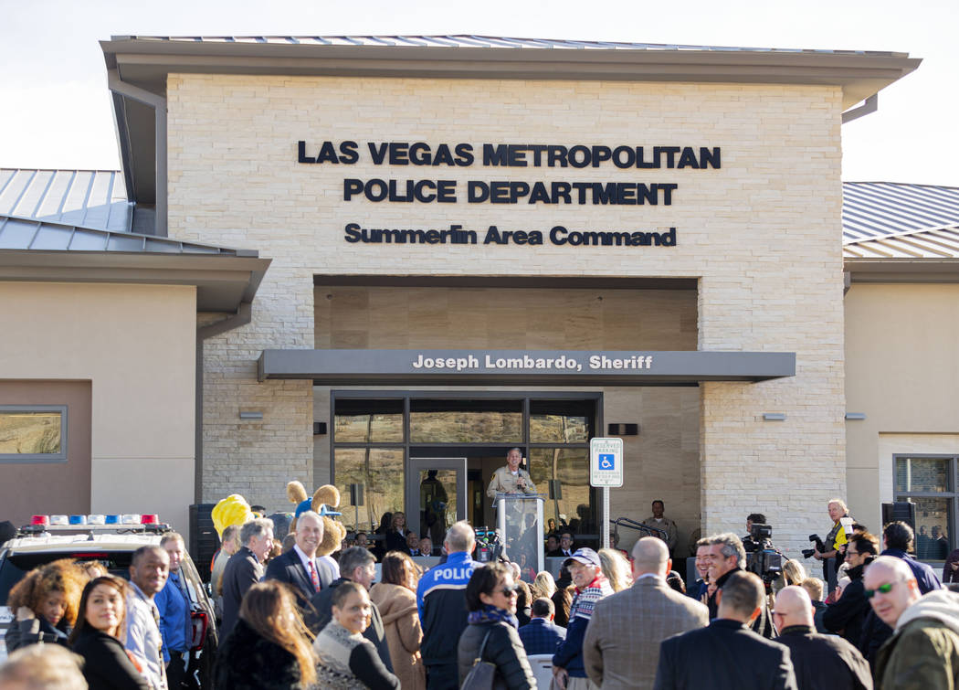 Sheriff Joseph Lombardo speaks during the official grand opening for the new Summerlin Area Com ...