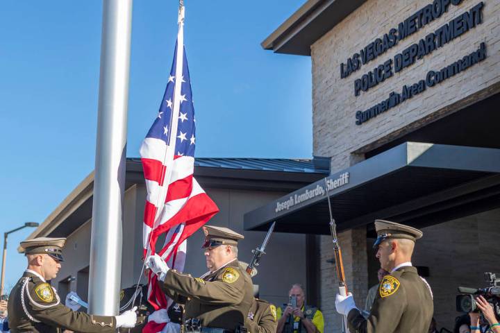 An American flag is raised during the official opening ceremony and ribbon cutting for the new ...