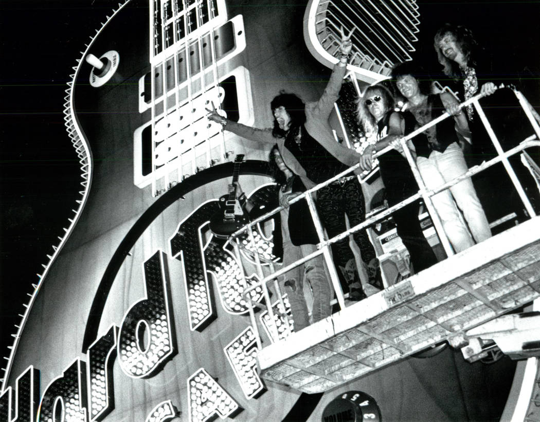 This 1990 file photo shows Aerosmith at the Hard Rock Cafe's opening in Las Vegas. (Las Vegas R ...