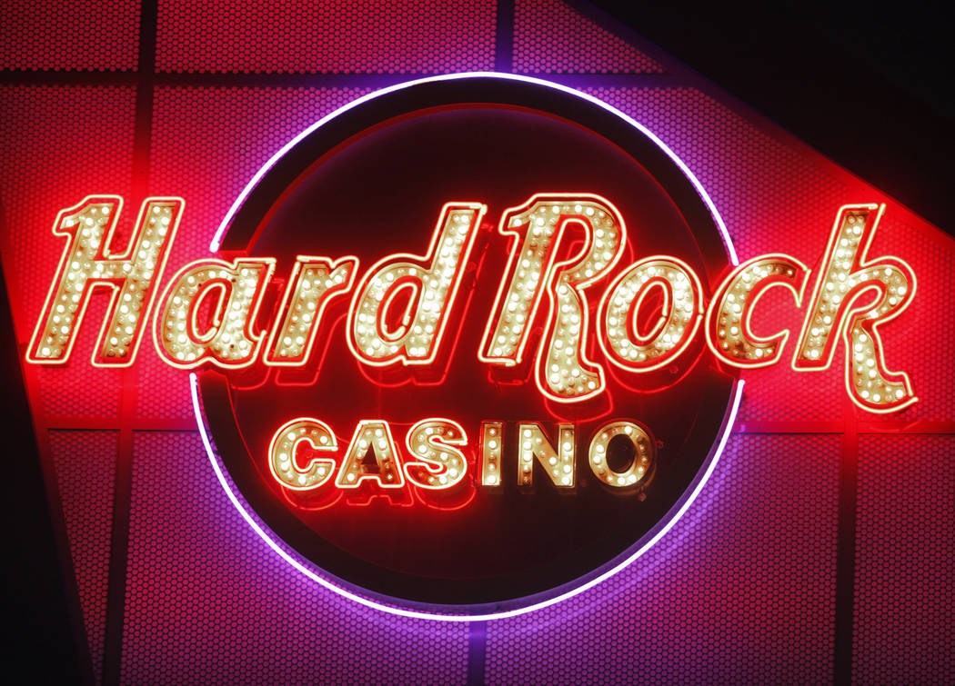 This Feb. 23, 2011, file photo shows a Hard Rock hotel-casino sign on Paradise Road in Las Vegas.