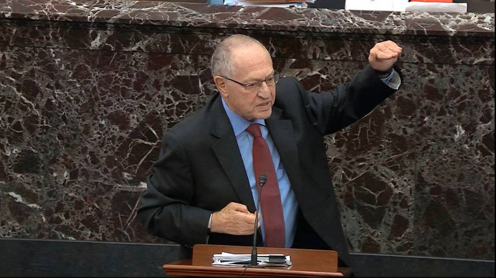 In this image from video, Alan Dershowitz, an attorney for President Donald Trump, answers a qu ...