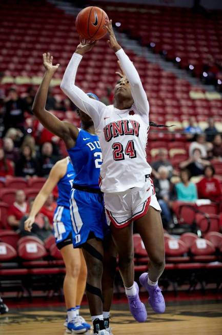 UNLV center Rodjanae Wade shoots against Duke on November 14, 2019 at the Thomas & Mack Center. ...