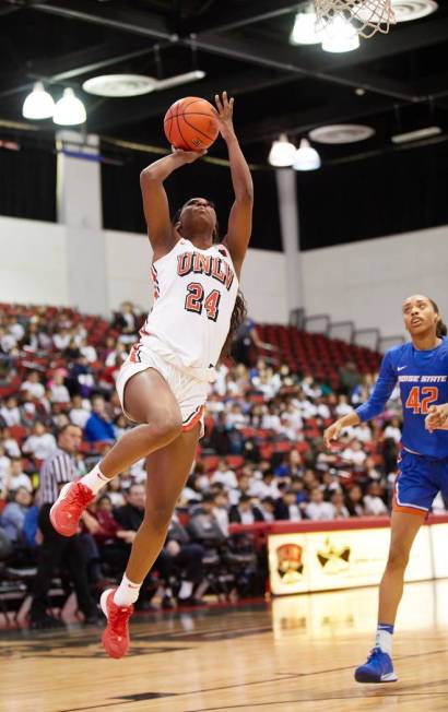 UNLV center Rodjanae Wade attempts a layup against Boise State on January 8, 2020 at Cox Pavili ...