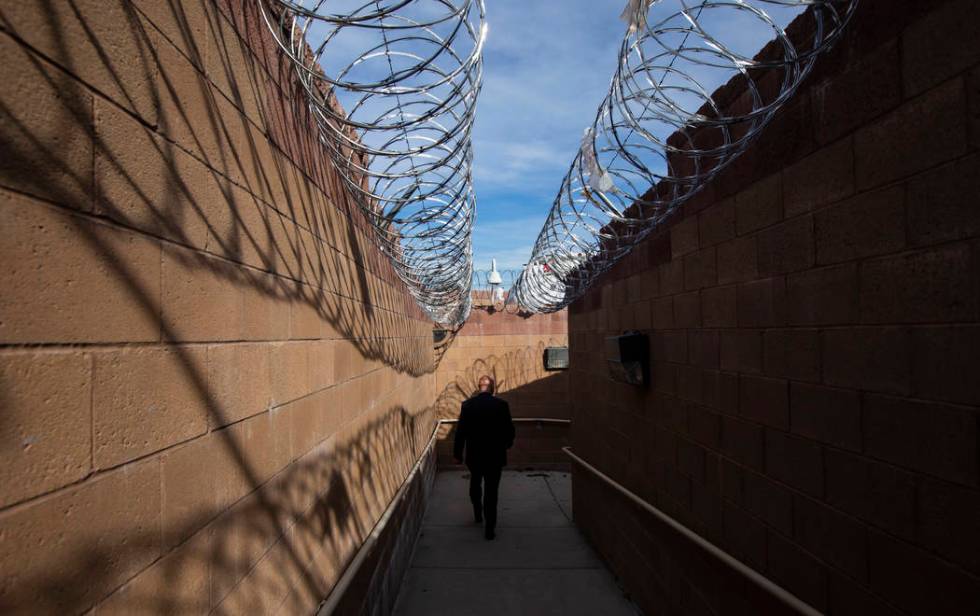 James Dzurenda, a consultant with the City of North Las Vegas, walks through the outdoor areas ...