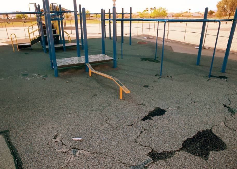 One of two closed playgrounds at Watson Elementary School in North Las Vegas Friday, April 5, 2 ...