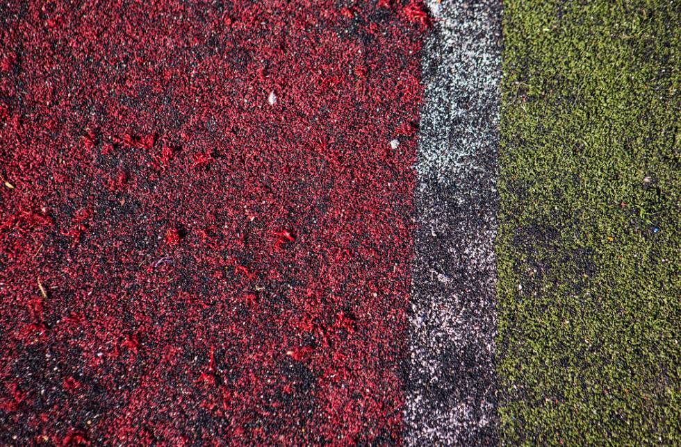 A view of the deteriorating turf at the footballl field at Valley High School in Las Vegas on W ...