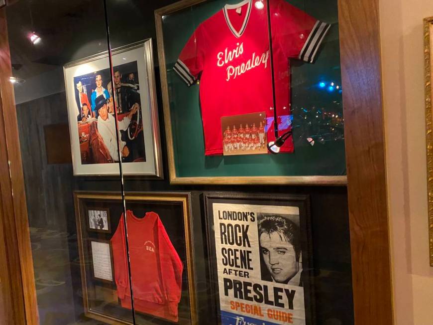 An Elvis Presley display case is shown at Hard Rock Hotel on Friday, Jan. 31, 2020. (John Katsi ...