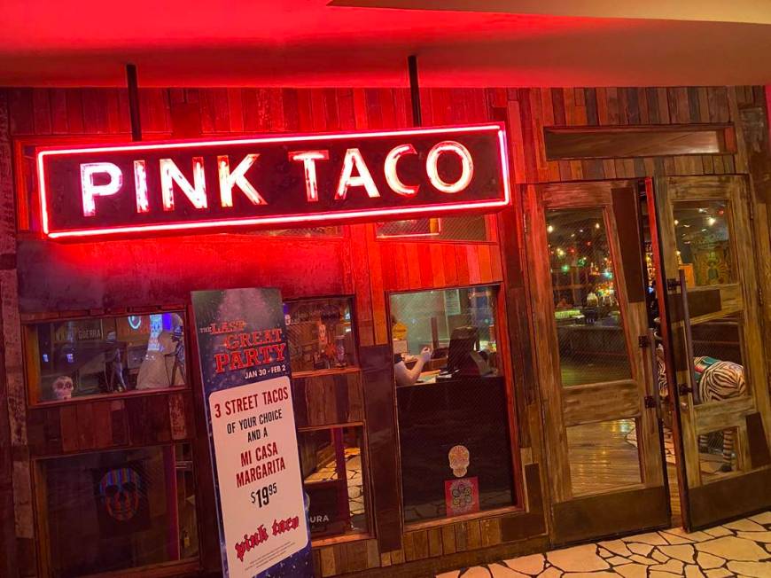 The entrance of Pink Taco is shown at Hard Rock Hotel on Friday, Jan. 31, 2020. (John Katsilome ...