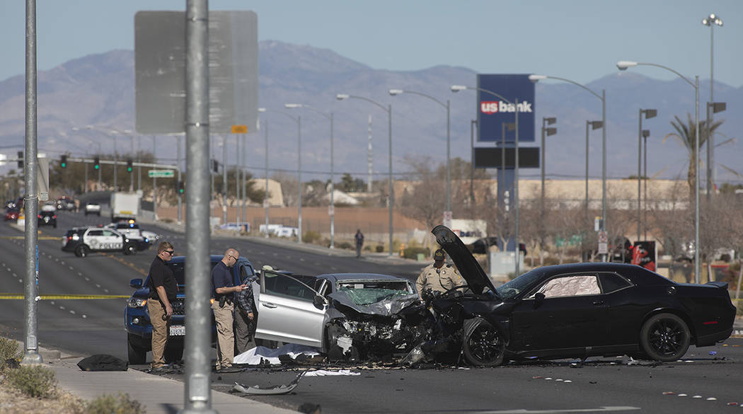 A fatal collision stops traffic on North and South Fort Apache Road from West Tropicana Avenue ...