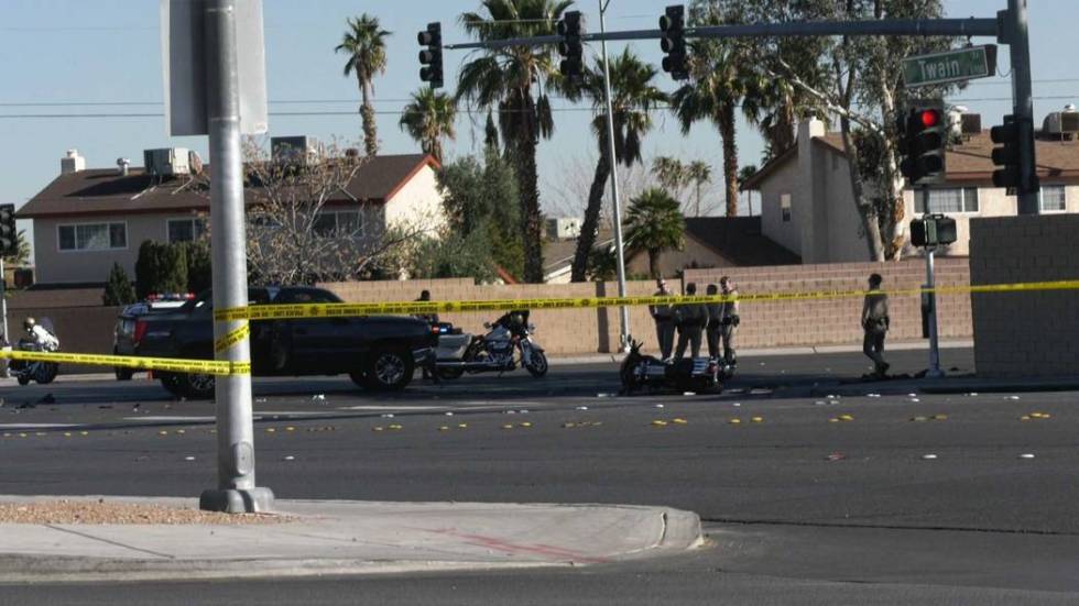 Las Vegas police investigate a crash that left a motorcyclist with serious injuries on Saturday ...