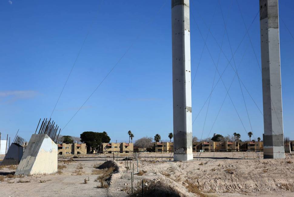 The property of the abandoned, partially built SkyVue observation-wheel project on the south en ...