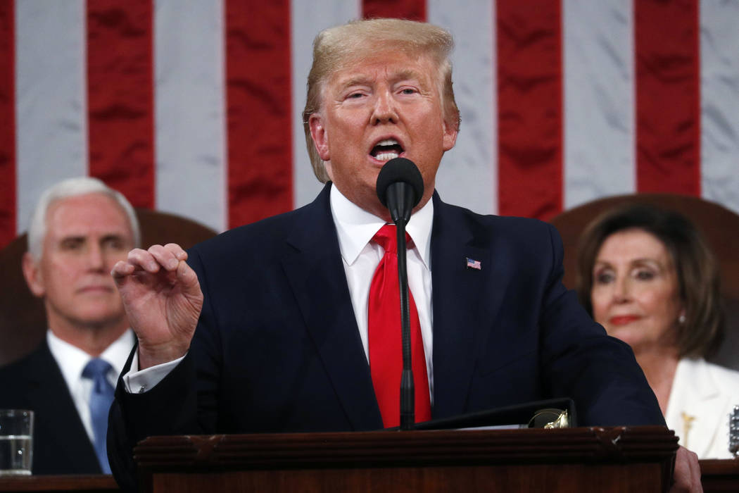 President Donald Trump delivers his State of the Union address to a joint session of Congress i ...