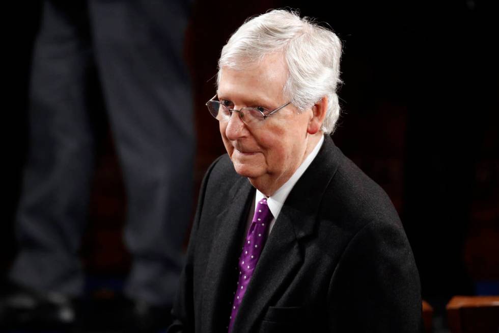 Senate Majority Leader Mitch McConnell, R-Ky., arrives before President Donald Trump delivers h ...