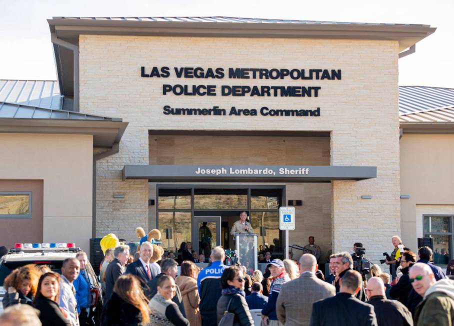 Sheriff Joseph Lombardo speaks during the official grand opening for the new Summerlin Area Com ...