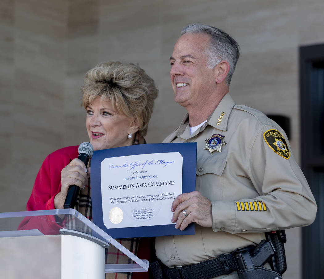 Las Vegas Mayor Carolyn Goodman, left, congratulate Sheriff Joseph Lombardo during the official ...