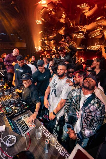 Members of the San Francisco 49ers in the DJ Booth at Jewel Nightclub on Monday, Feb. 3, 2020 ( ...