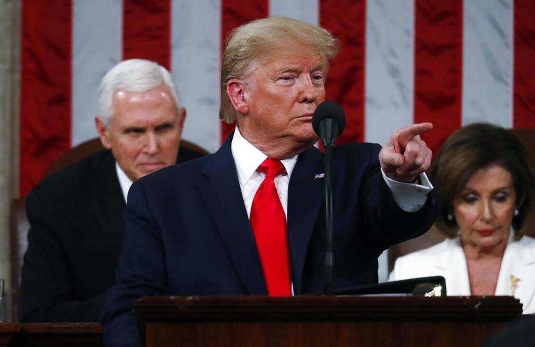 President Donald Trump delivers his State of the Union address to a joint session of Congress i ...