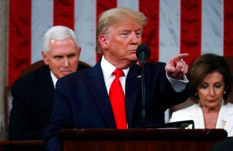 President Donald Trump delivers his State of the Union address to a joint session of Congress i ...