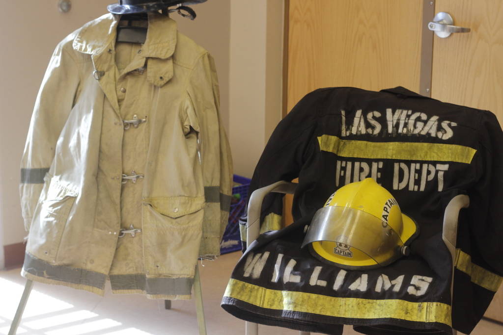 Pictured is the fire suit of Monroe Williams. (Mia Sims/Las Vegas Review-Journal @miasims___)