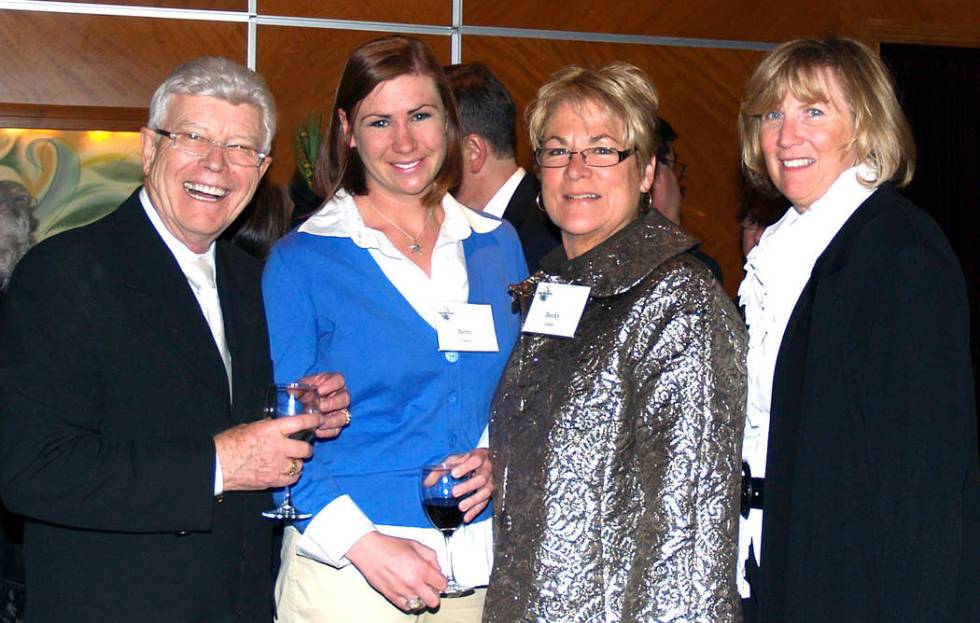 Founder of the Utah Shakespeare Festival, Fred Adams, from left, greets arriving guests Betty C ...