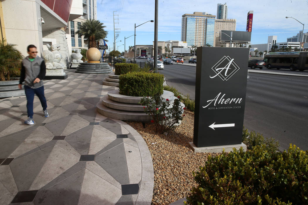 Signage for Ahern Hotel and Convention Center, formerly the Lucky Dragon, in Las Vegas, Wednesd ...