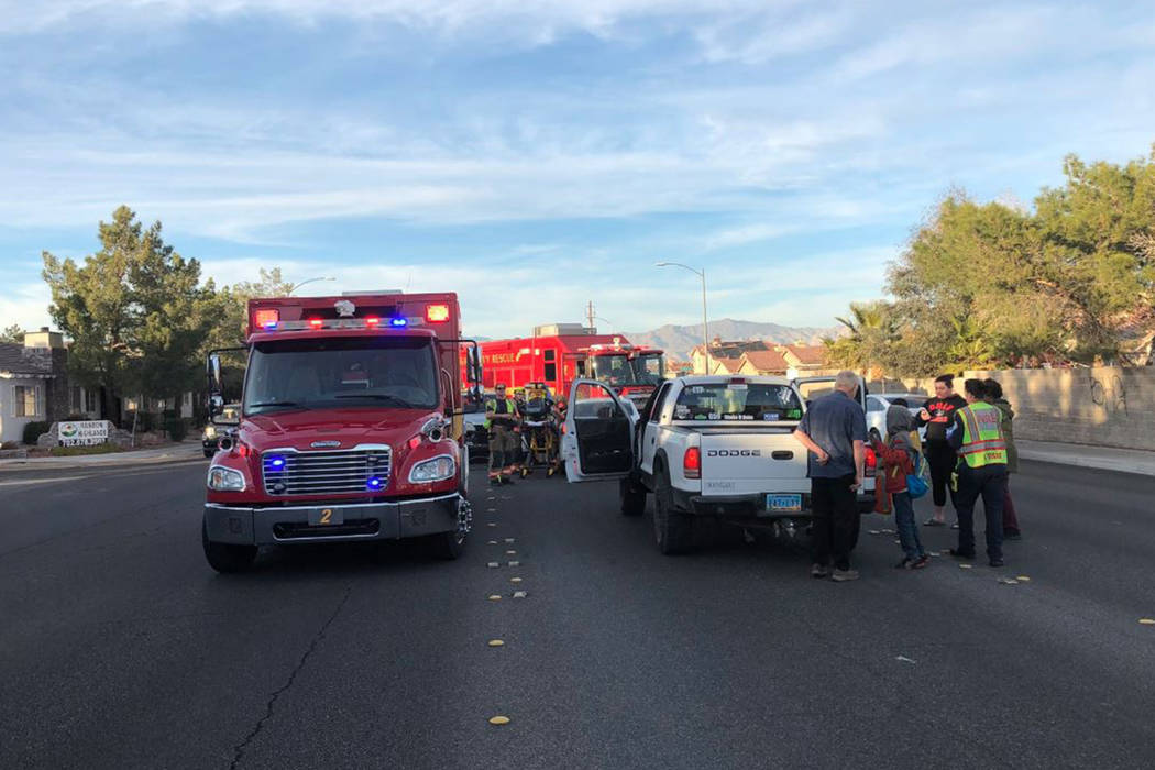 One person was injured in a two-vehicle crash Thursday, Feb. 6, 2020, on North Rainbow Boulevar ...