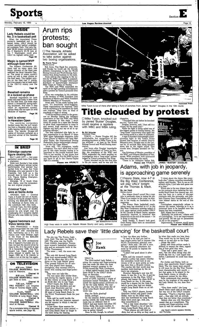 The Review-Journal sports page on Feb. 11, 1990.