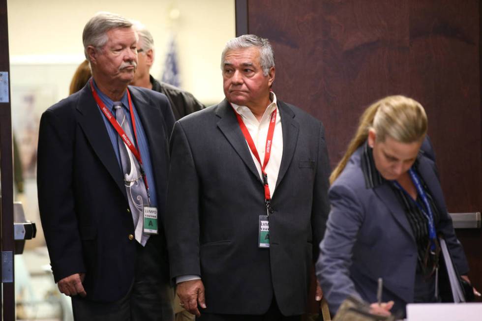 Former Henderson Constable Earl Mitchell, center, attends a State of Nevada Commission on Peace ...