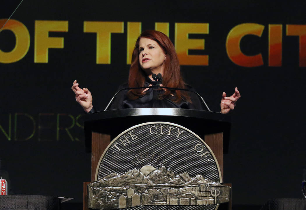 Henderson Mayor Debra March gives her annual State of the City Address on Thursday, Feb. 13, 20 ...