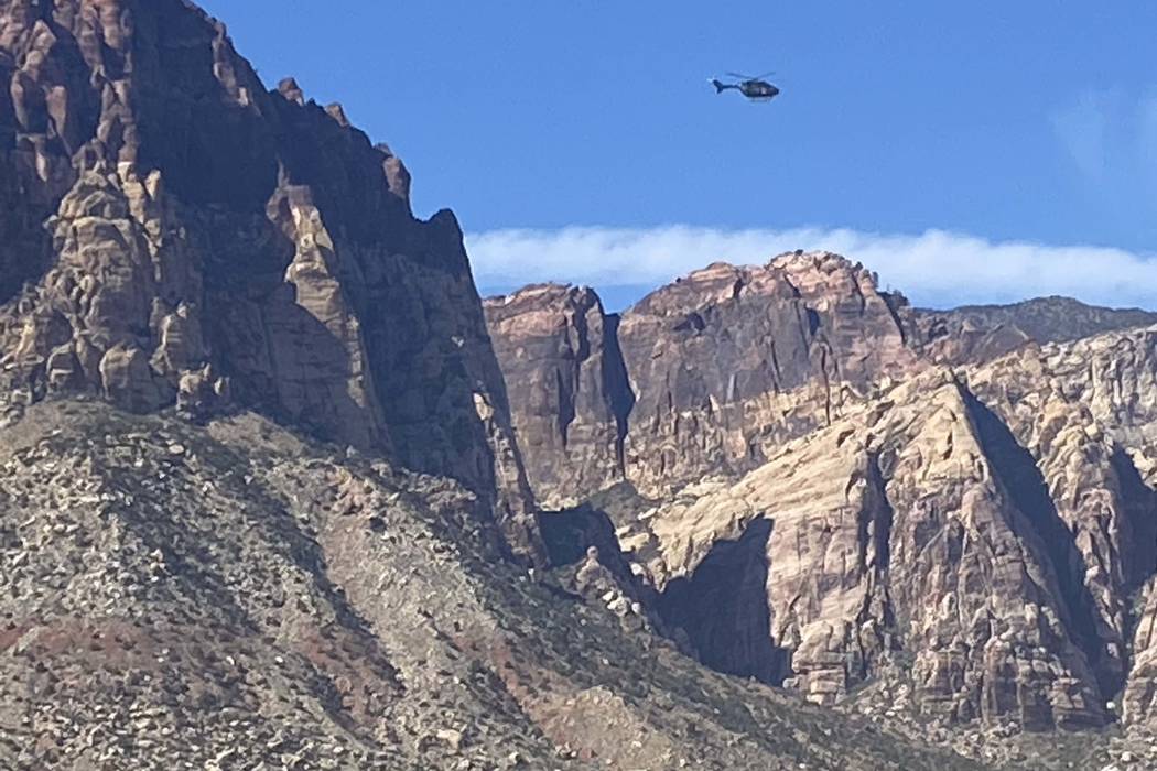 A helicopter above Red Rock Canyon searching for missing hiker Ronnie Lucas on Tuesday, Feb. 11 ...