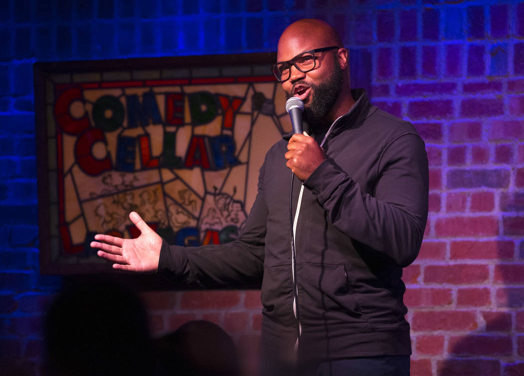 Comedian Leo Flowers performs at the Comedy Cellar inside the Rio hotel-casino in Las Vegas on ...