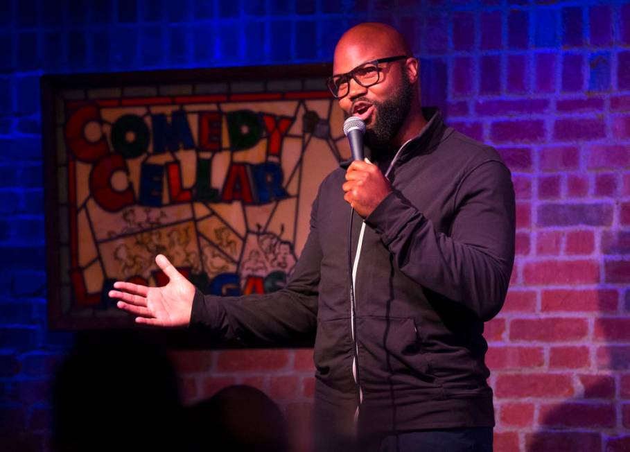 Comedian Leo Flowers performs at the Comedy Cellar inside the Rio hotel-casino in Las Vegas on ...