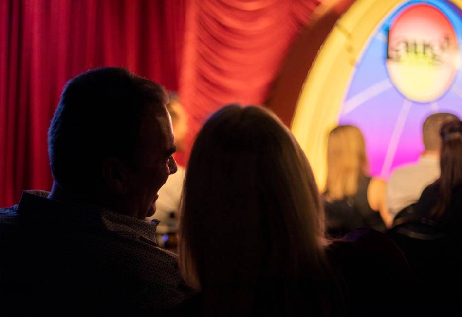Audience members at The Laugh Factory Comedy Club enjoys Shayma Tash's set in February 2020 in ...