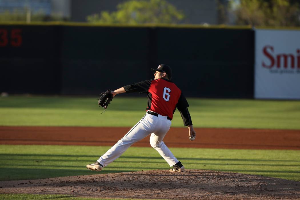 UNLV senior pitcher Ryan Hare in action against San Jose State on April 13, 2019, at Wilson Sta ...