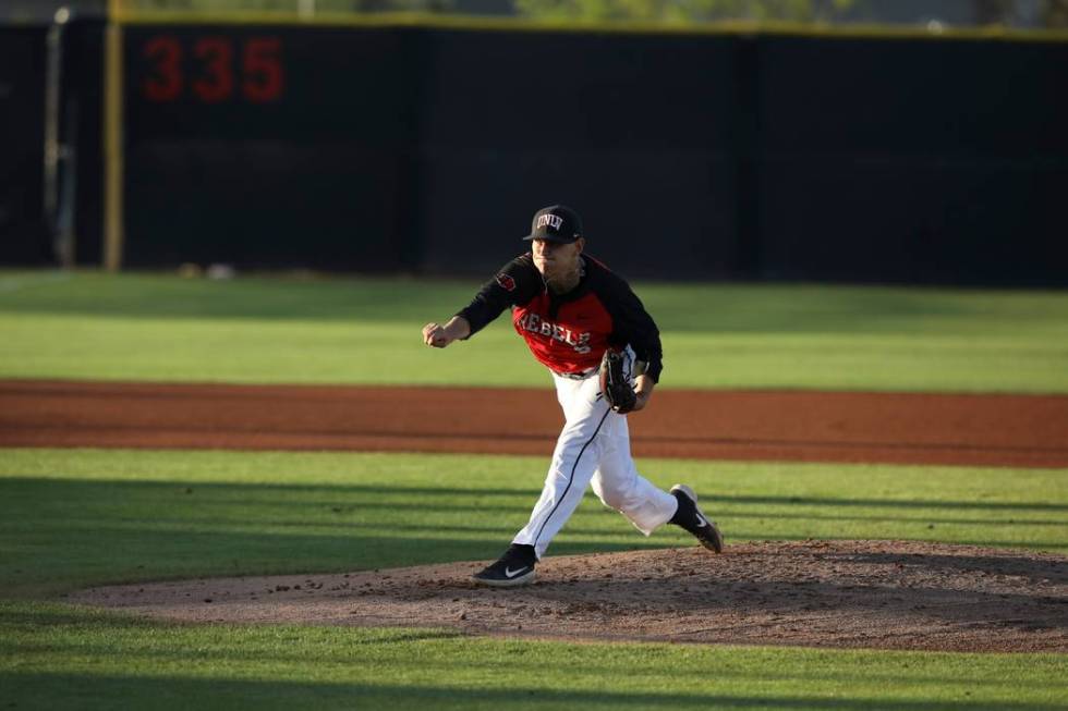 UNLV senior pitcher Ryan Hare in action against San Jose State on April 13, 2019, at Wilson Sta ...