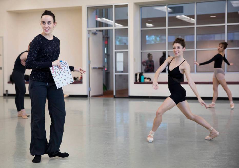 Krista Baker, director and choreographer, left, works with Betsy Lucas during rehearsal for "Th ...