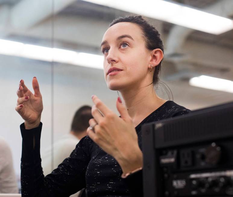 Krista Baker, director and choreographer, directs dancers during a rehearsal for her original w ...