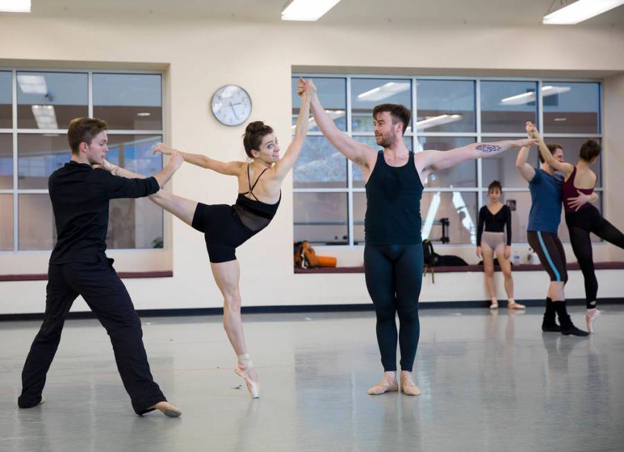 Dancers Michael Kaye, from left, Betsy Lucas, and Robert Mulvey rehearse an act from "The Curre ...