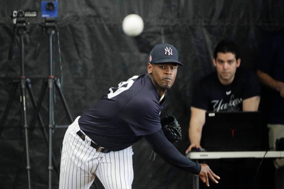 New York Yankees' Luis Severino during a spring training baseball workout Thursday, Feb. 13, 20 ...