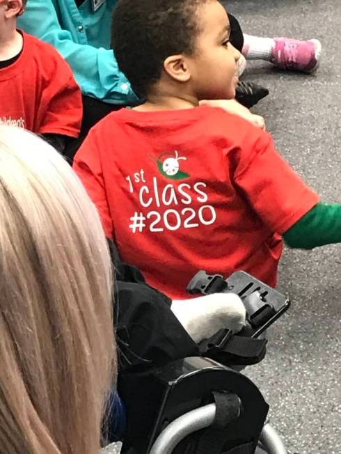 Preschoolers participate in a music therapy session Feb. 12 at the Nevada Blind Children’s Fo ...