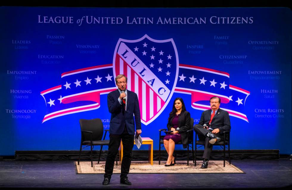 Businessman Tom Steyer speaks to the audience during the League of United Latin American Citize ...