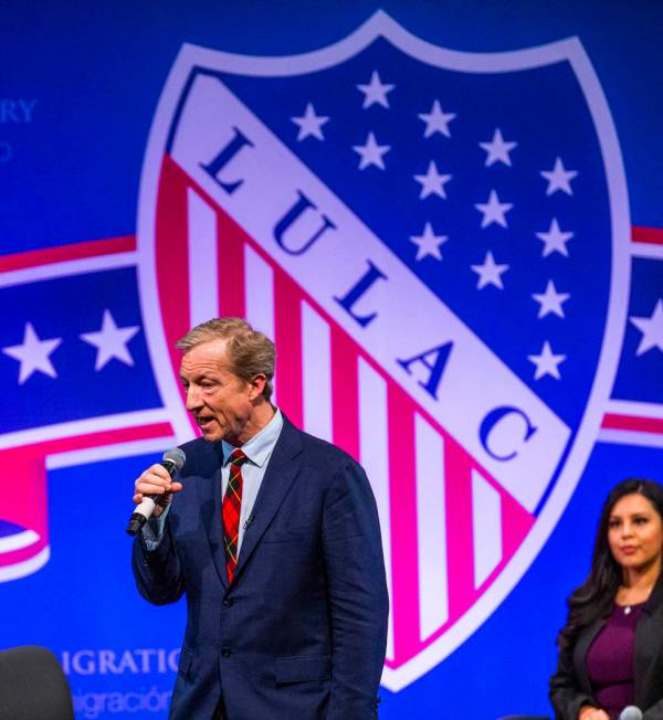 Businessman Tom Steyer speaks to the audience during the League of United Latin American Citize ...